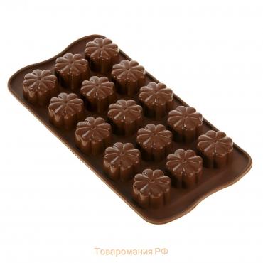 Форма для конфет и шоколада «Цветочки», силикон, 21×10×2 см, 15 ячеек, цвет МИКС
