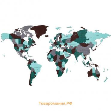 Карта мира деревянная Eco Wood Art Wooden World Map Emerald Planet, объёмная, трёхуровневая, размер L, 192x105 см, цвет изумурудный