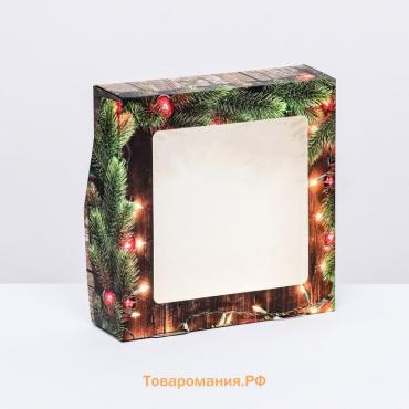Коробка складная с окном "Огни", 15 х 15 х 4 см