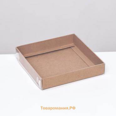 Кондитерская упаковка, крафт с PVC крышкой, 16 х 16 х 3 см
